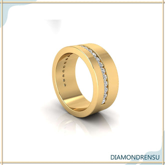 Round diamond half eternity band with a polished gold finish.