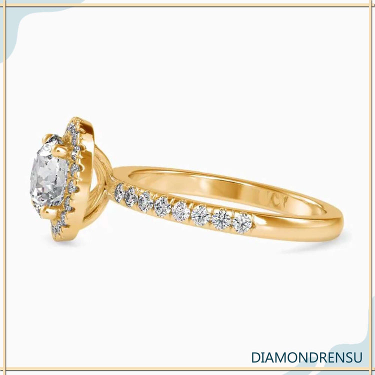 Engagement ring settings pave with a round halo diamond ring, perfect for modern brides.