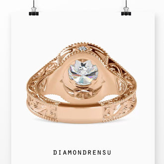 Lab grown diamond engagement ring featuring a round cut and split shank.