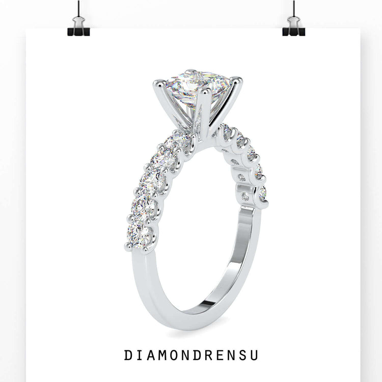 4 prong princess cut engagement ring featuring a Lab Grown Diamond for ethical beauty.