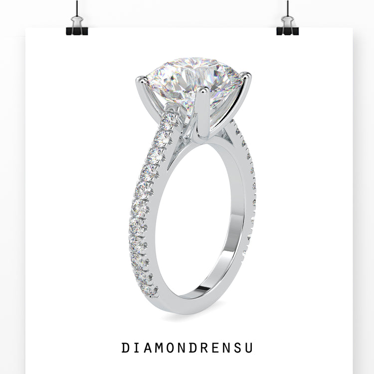 Round brilliant cut diamond ring with a 4 prong engagement ring setting.