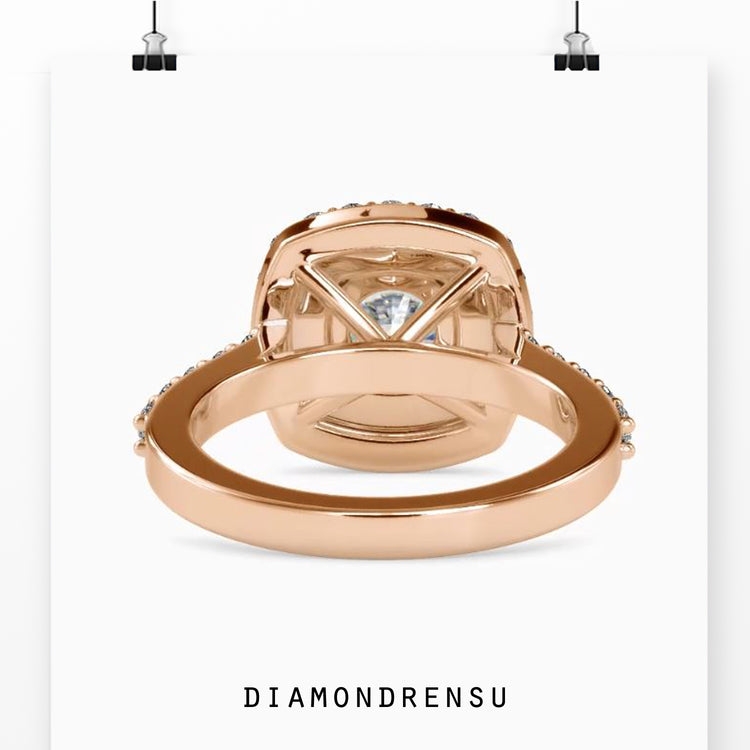 Shared prong engagement ring in a stunning cathedral setting.