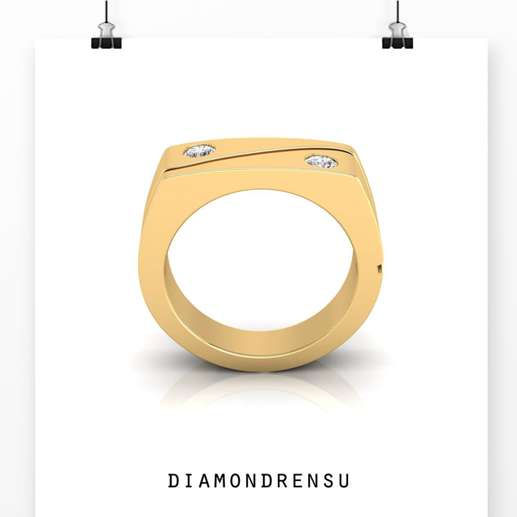 Mens wedding band in yellow gold with a contemporary twist.