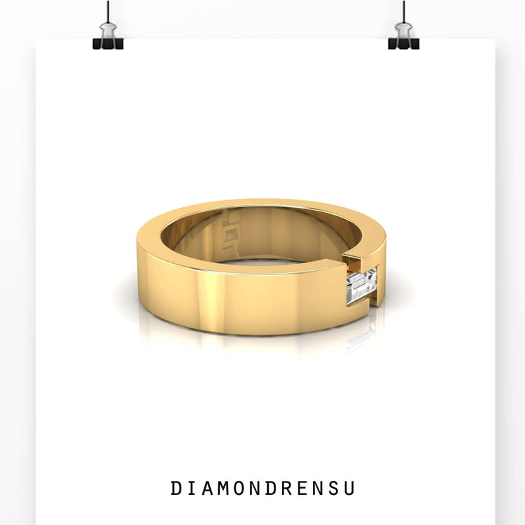 Baguette diamond band featuring clean lines and bright diamonds.