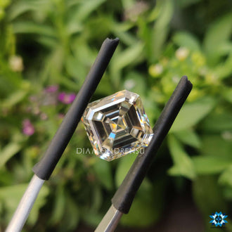 Loose stone available as a 0.69 carat moissanite asscher cut.