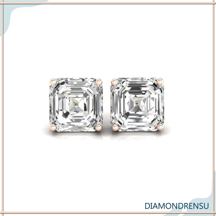 Simple gold earrings featuring asscher cut diamonds, perfect for understated elegance.