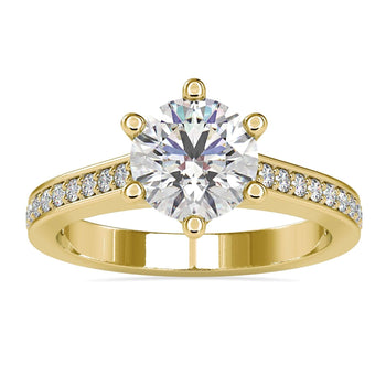 6 prong engagement ring featuring a Lab Grown Diamond in a handmade ring design.
