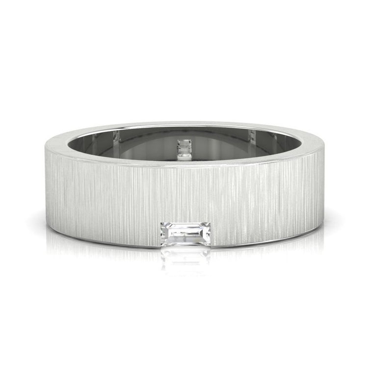 Baguette cut wedding band with a brushed finish for sleek style.