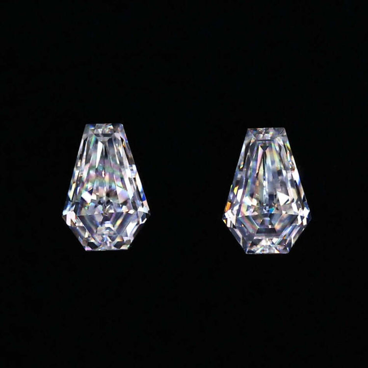 Pair of coffin cut moissanite stones with total carat weight from 0.50 to 4.0.