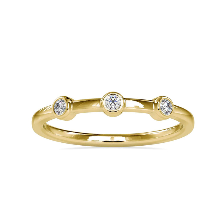Three stone bezel set ring with lab grown diamonds in white gold