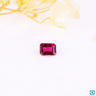 Emerald cut tourmaline gemstone in pink color.