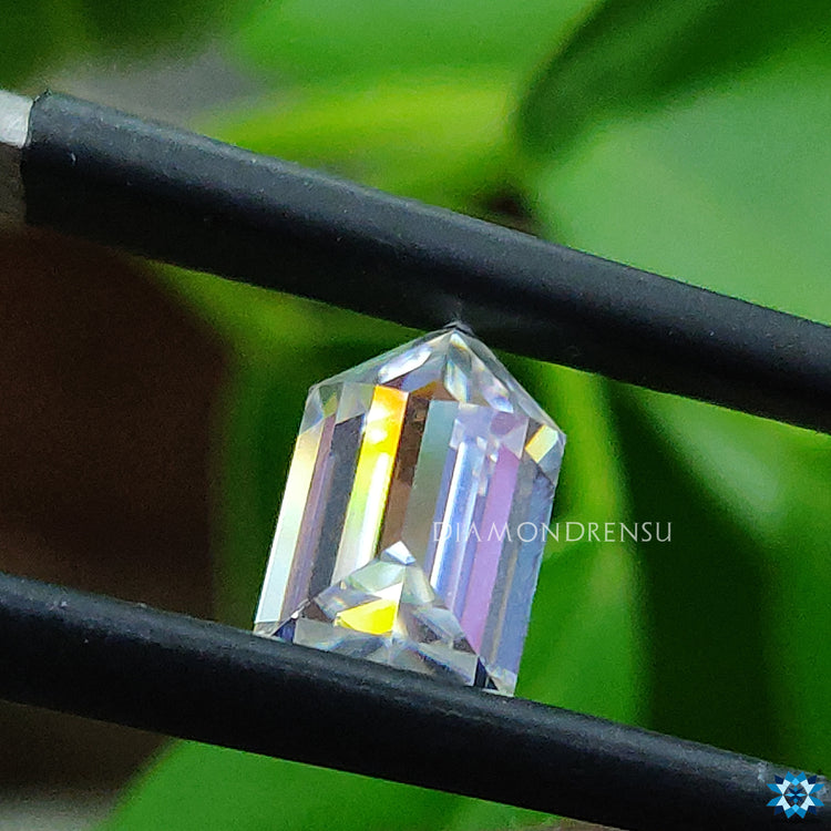 Moissanite stone in Bullet Cut crafted for stacked wedding bands or earrings.