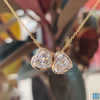 3.92 TCW Double Heart Cut Moissanite Bezel Set Wedding Pendant