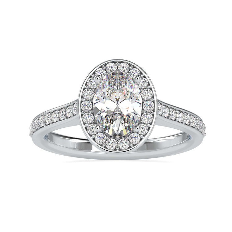 Pave diamond ring with oval diamond center, handmade jewelry