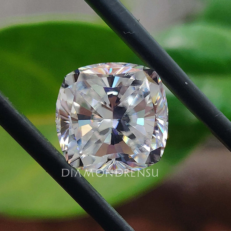 Cushion Cut Moissanite listed as 3.67 carat moissanite loose stone.