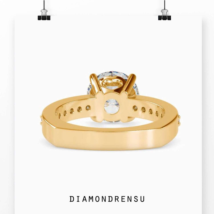 Engagement ring with pave setting adding extra sparkle and elegance.