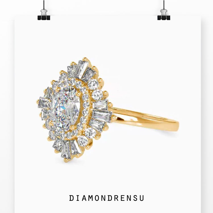 Diamond halo cluster ring with a stunning, radiant center stone.