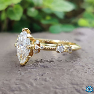 0.76 TCW Marquise Cut Colorless Moissanite Vintage Engagement Ring