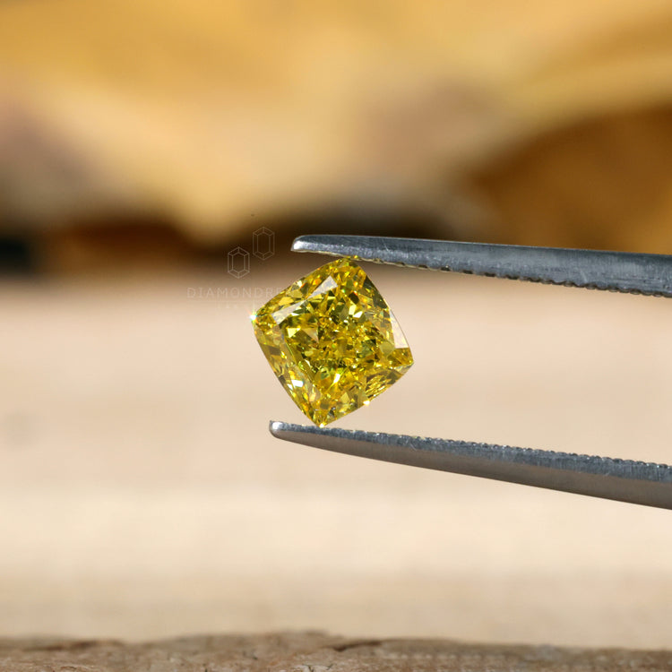 Cushion cut yellow diamond loose lab grown.