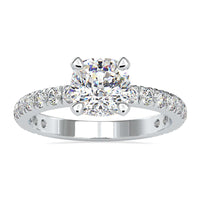 2 carat cushion cut diamond ring with pave setting in rose gold, perfect for engagement.