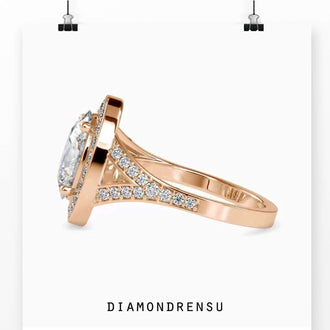 4 prong diamond ring with oval cut diamond and pave ring setting