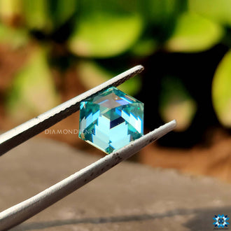 2.79 carat hexagon moissanite shown in loose form.
