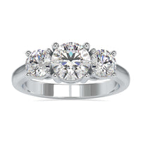 Three stone diamond engagement ring with prong setting, rose gold