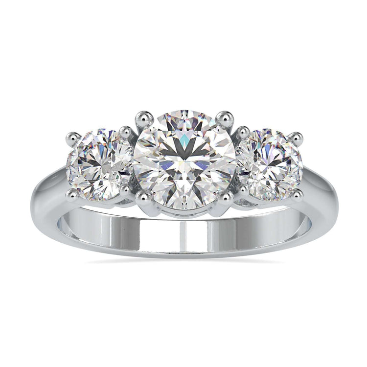 Three stone diamond engagement ring with prong setting, rose gold