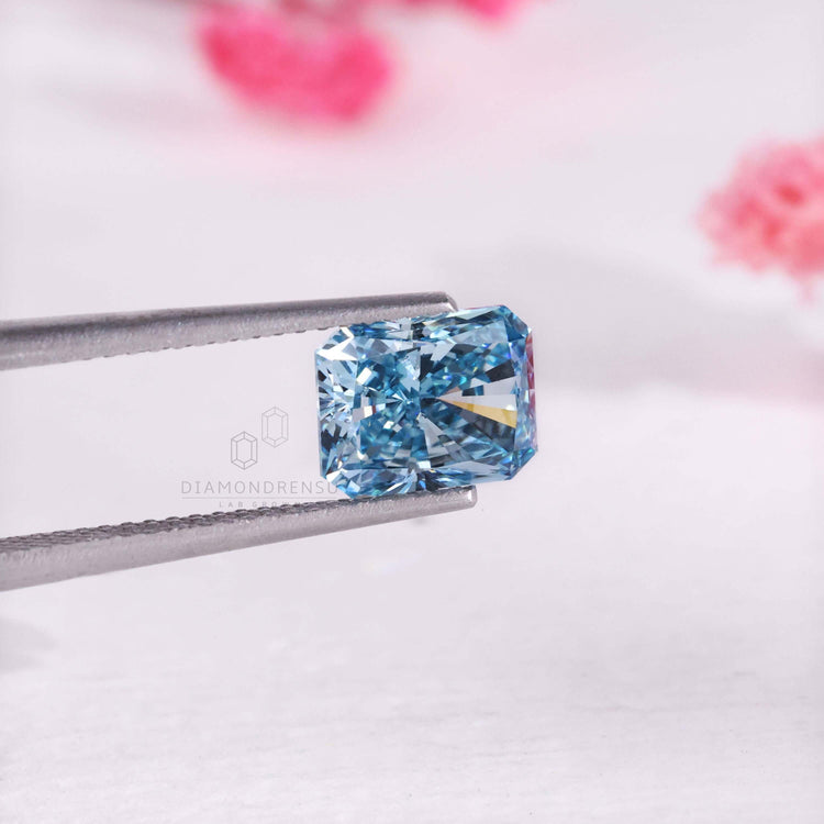 Lab created radiant blue diamond loose 2 carat stone.