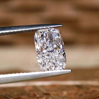 The elongated cushion cut lab diamond offers 2 carat weight and certified quality.
