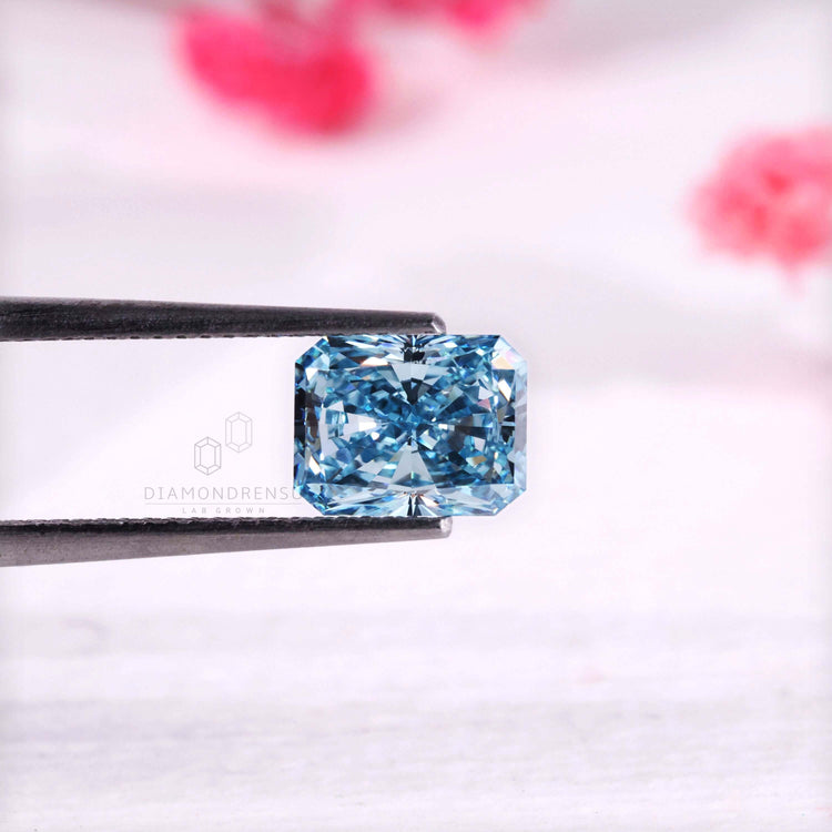 IGI certified loose radiant cut blue lab grown diamond.