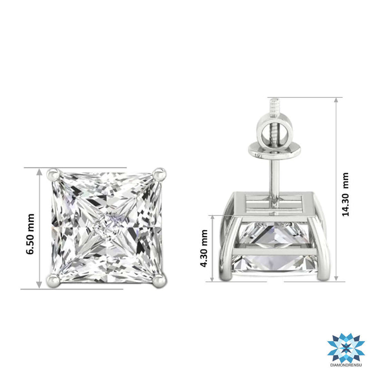 Beautiful princess cut diamond stud earrings, designed for everyday elegance.
