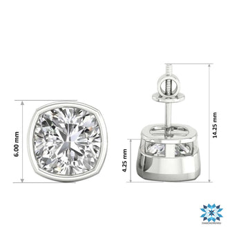 Sophisticated cushion cut diamond earrings studs featuring IGI certified diamonds.