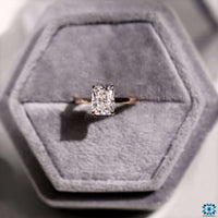 Radiant engagement ring with an eye-catching moissanite stone, designed for modern brides.