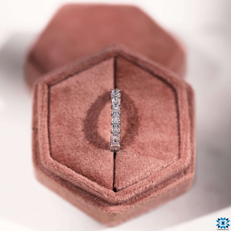 Elegant princess moissanite ring in a handmade design, perfect for any occasion.