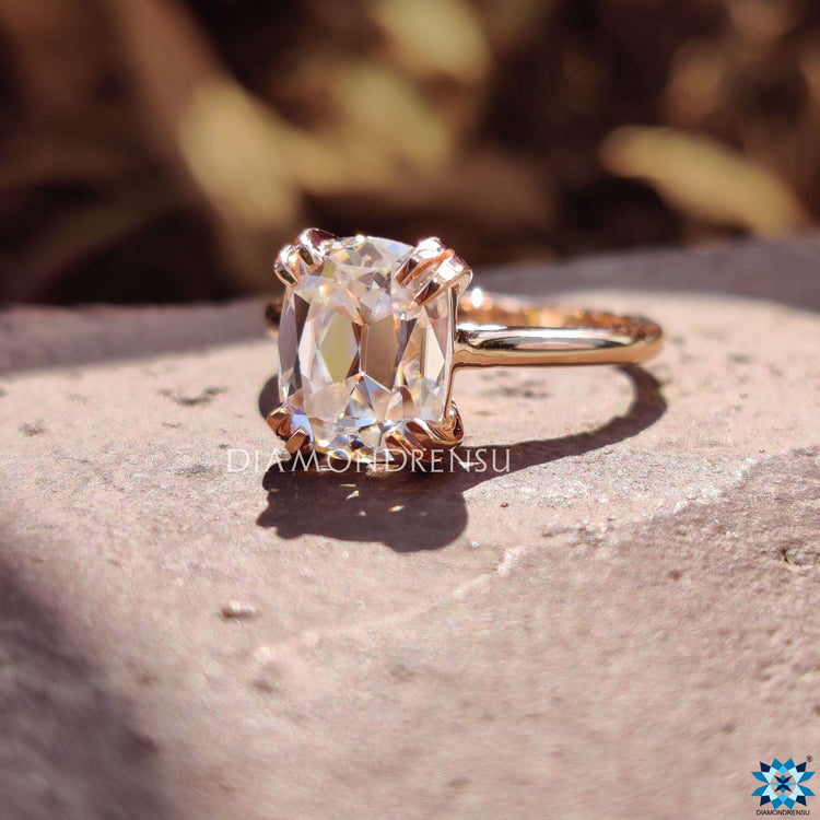 Cushion cut moissanite engagement ring crafted with elegance and beauty.