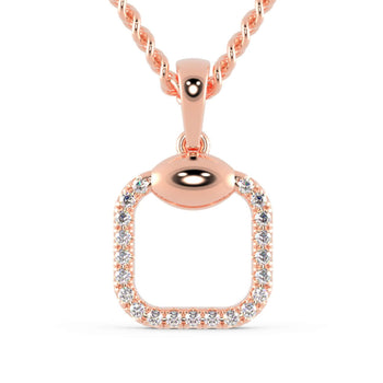 The cushion cut diamond pendant shines with brilliant clarity.