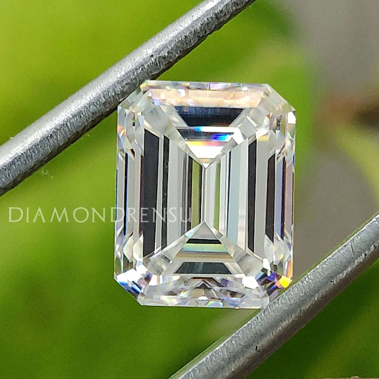 Emerald Step Cut Moissanite in 2.10 carat Moissanite perfect for solitaire rings by Diamondrensu Moissanite.