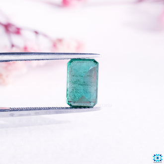 Emerald gemstone shaped as emerald cut gemstone.