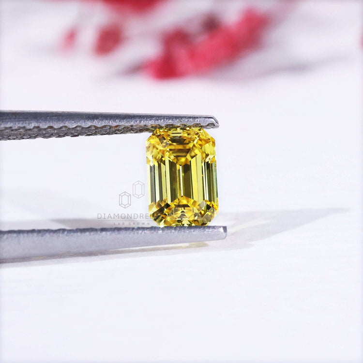 IGI certified loose emerald cut lab grown diamond.