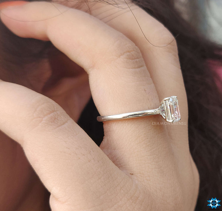 Eye-catching moissanite ring emerald cut for everyday glamour.