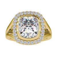 3 carat cushion cut diamond ring featuring a Lab Grown Diamond and a halo setting.