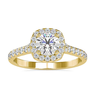 Round pave diamond ring with a stunning halo for a modern look.