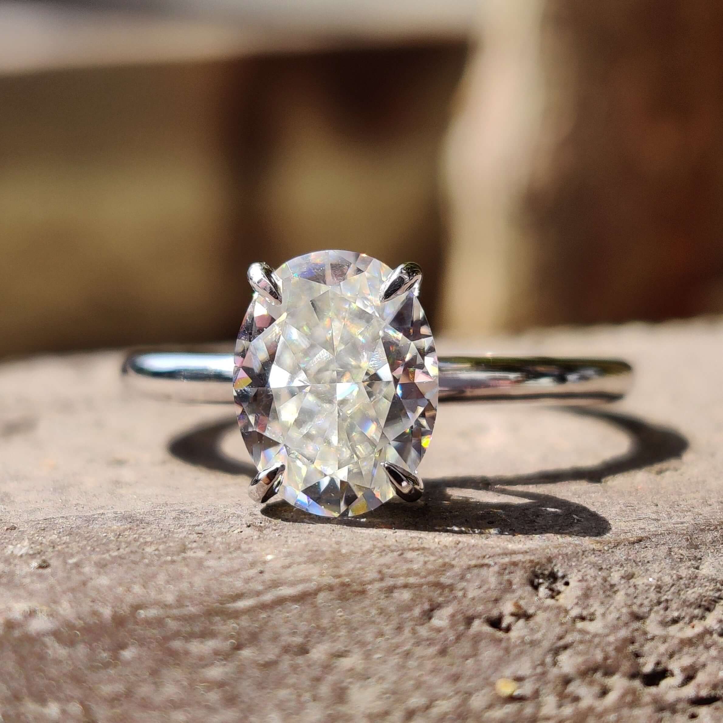 Crushed Ice Oval Cut Colorless Moissanite Engagement Ring
