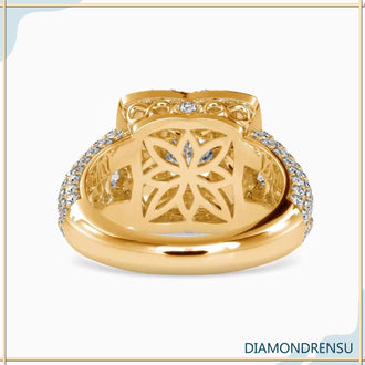 Ring double halo design for maximum brilliance and a bold statement.