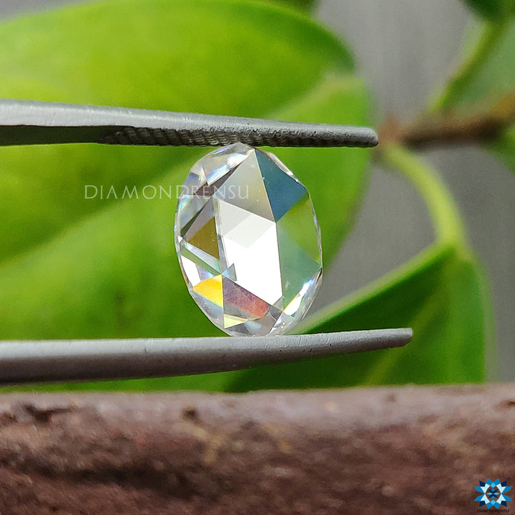 Unique oval rose cut Moissanite crafted in 2.36 carat Moissanite for heirloom wedding bands.