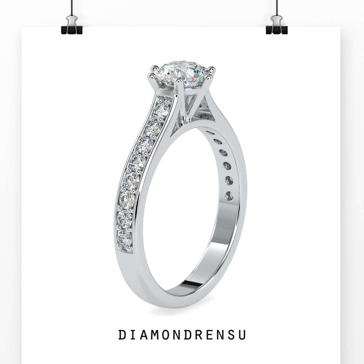 Round cut diamond ring in a channel set engagement ring style