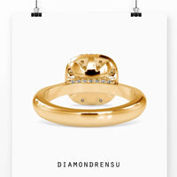 Elegant halo diamond engagement ring with a cushion shape halo and 4 prong setting.