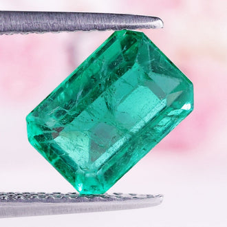 Emerald gemstone in emerald cut gemstone shape.