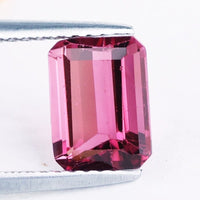 Emerald cut gemstone pink tourmaline gemstone.